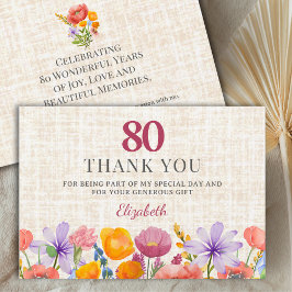 Floral 80th Birthday - Elegant Garden Party サンキューカード