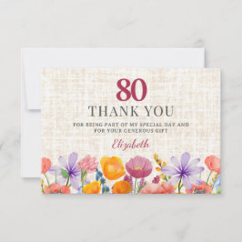 Floral 80th Birthday - Elegant Garden Party サンキューカード
