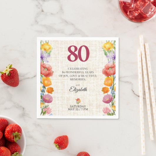Floral 80th Birthday Party - Chic Linen Garden スタンダードカクテルナプキン (インサイチュ)