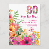Floral 80th Birthday Save The Date - Chic 80 Years 案内ポストカード (正面)