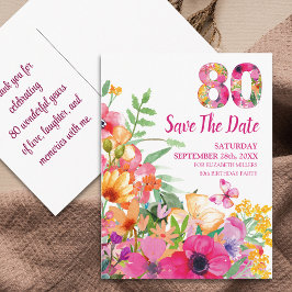 Floral 80th Birthday Save The Date - Chic 80 Years 案内ポストカード