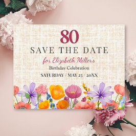 Floral 80th Birthday Save the Date - Garden Party 招待状