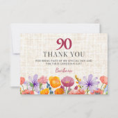 Floral 80th Birthday Thanks - Elegant Garden Party サンキューカード (正面)