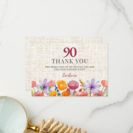 Floral 80th Birthday Thanks - Elegant Garden Party サンキューカード