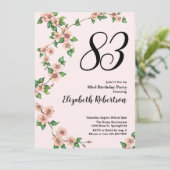 Floral 83rd Birthday Invitation in Blush Pink 招待状 (スタンド正面)