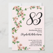 Floral 83rd Birthday Invitation in Blush Pink 招待状 (正面)