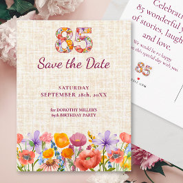 Floral 85th Birthday - 85 Elegant Save the Date 案内ポストカード