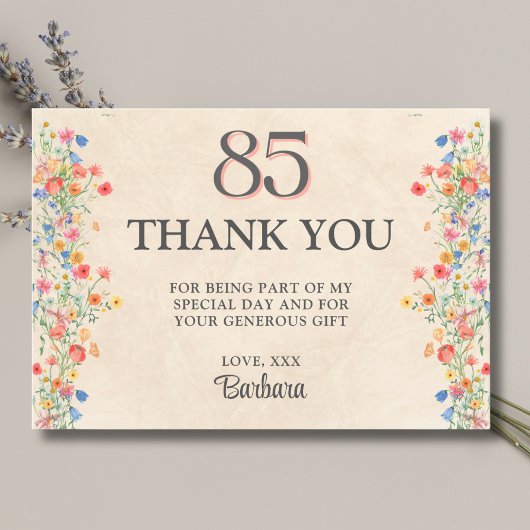 Floral 85th Birthday – Elegant Wildflower 85 years サンキューカード