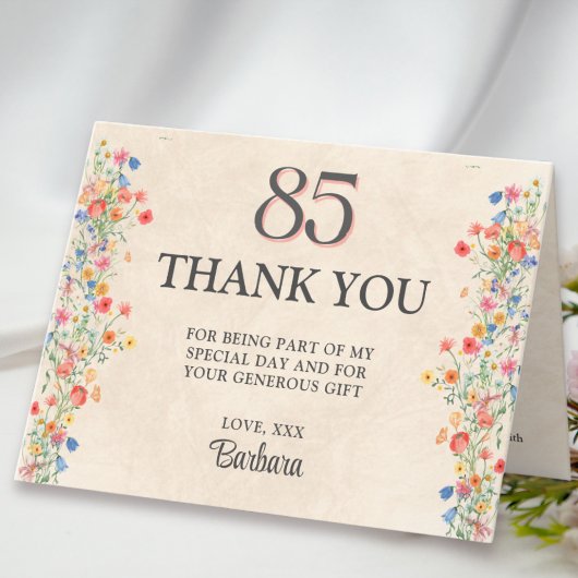 Floral 85th Birthday – Elegant Wildflower 85 years サンキューカード