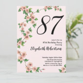 Floral 87th Birthday Invitation in Blush Pink 招待状 (スタンド正面)