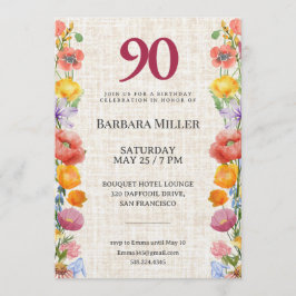Floral 90th Birthday Party - Elegant Garden 招待状