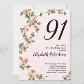 Floral 91st Birthday Invitation in Blush Pink 招待状 (正面)