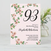 Floral 93rd Birthday Invitation in Blush Pink 招待状 (スタンド正面)