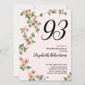 Floral 93rd Birthday Invitation in Blush Pink 招待状 (正面)