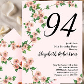 Floral 94th Birthday Invitation in Blush Pink 招待状