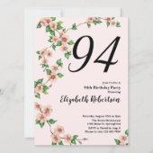 Floral 94th Birthday Invitation in Blush Pink 招待状 (正面)