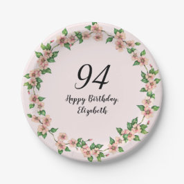 Floral 94th Birthday Pretty Blush Pink ペーパープレート