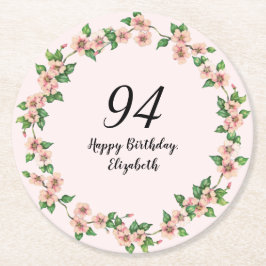 Floral 94th Birthday Pretty Blush Pink ラウンドペーパーコースター