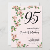 Floral 95th Birthday Invitation in Blush Pink 招待状 (正面)
