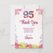 Floral 95th Birthday Thanks - Blush Bloom 95 Years サンキューカード (正面)