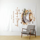 Floral A Baby is Brewing Brown Coffee Baby Shower タペストリー (インサイチュ(横))