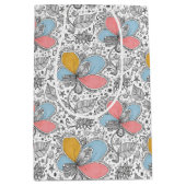 Floral Abstract Doodle Art Style Pink Blue Yellow ミディアムペーパーバッグ (正面)