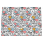 Floral Abstract Doodle Art Style Pink Blue Yellow ラージペーパーバッグ (正面)