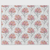 Floral Abstract Doodle Art Style Pink Peach ラッピングペーパー (フラット)