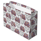 Floral Abstract Doodle Art Style Pink Purple ラージペーパーバッグ (裏面アングル)