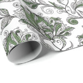 Floral Abstract Doodle Art Style Shades of Green ラッピングペーパー (ロールコーナー)