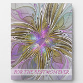 Floral Abstract Fractal With Pink & Gold Best Mom フォトプラーク (正面)