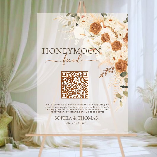 Floral Acrylic Honeymoon Fund QR Code Wedding アクリルサイン