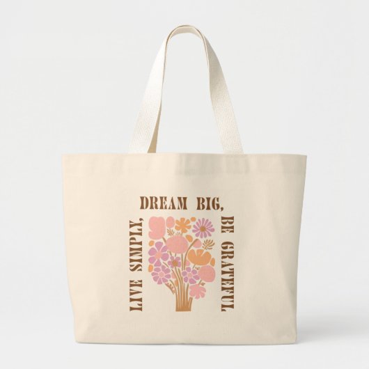 Floral Aesthetic Motivational Gift Tote bag ラージトートバッグ (正面)