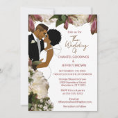 Floral African American Bride and Groom Wedding 招待状 (正面)