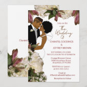 Floral African American Bride and Groom Wedding 招待状 (正面/裏面)