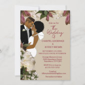 Floral African American Bride and Groom Wedding 招待状 (正面)