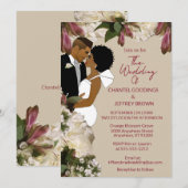 Floral African American Bride and Groom Wedding 招待状 (正面/裏面)