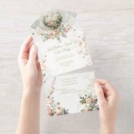 Floral All-in-One Tea Party Invitation with RSVP  オールインワン招待状