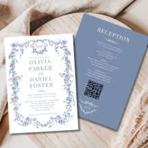 Floral All in One Victorian Blue Wedding Monogram