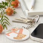 Floral Alphabet A Keychain – Cute Bear  キーホルダー (正面右)