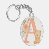Floral Alphabet A Keychain – Cute Bear  キーホルダー (正面左)