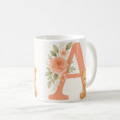 Floral Alphabet A Mug – Cute Bear Initial Mug コーヒーマグカップ (正面右)