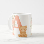 Floral Alphabet A Mug – Cute Bear Initial Mug コーヒーマグカップ (正面左)