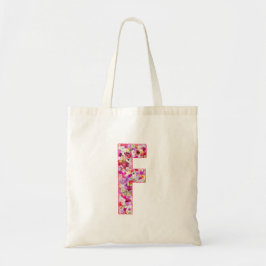 Floral Alphabet Letter F トートバッグ