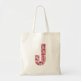 Floral Alphabet Letter J トートバッグ