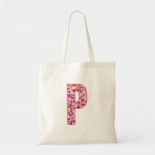 Floral Alphabet Letter P トートバッグ (正面)