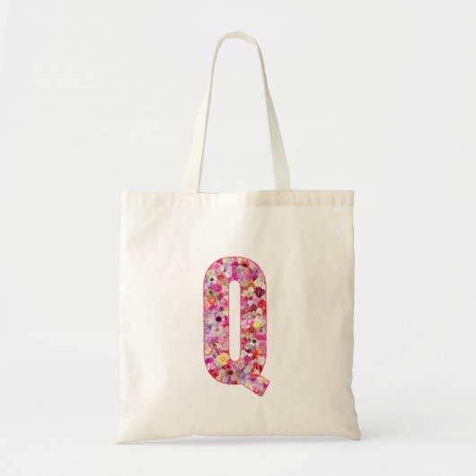 Floral Alphabet Letter Q トートバッグ (正面)