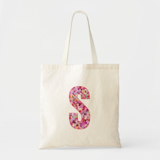 Floral Alphabet Letter S トートバッグ (正面)