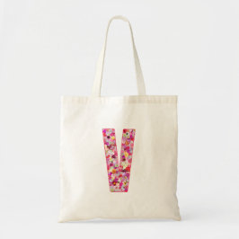 Floral Alphabet Letter V トートバッグ