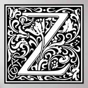 Floral Alphabet Monogram Letter Z ポスター
